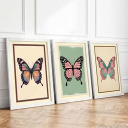 Butterfly Studies Botanical Set of 3 Framed Wall Art Prints A4