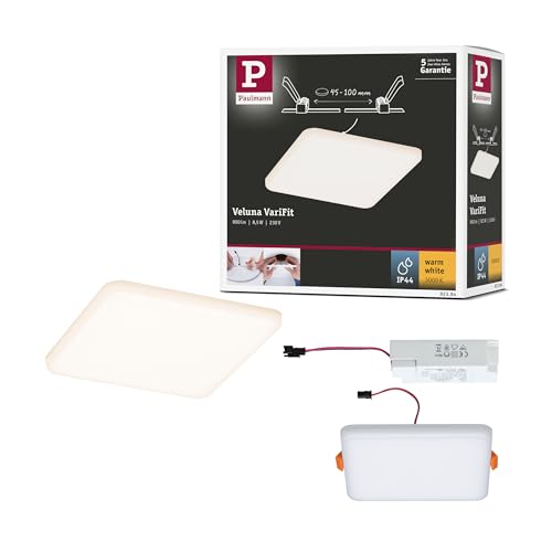Paulmann 92394 LED Panel recessed luminaire Veluna VariFit IP44 Warm White 125x125mm Rectangular incl. 1x8.5 watt Ceiling luminaire Satin Ceiling lamp Plastic Living Room lamp 3000 K