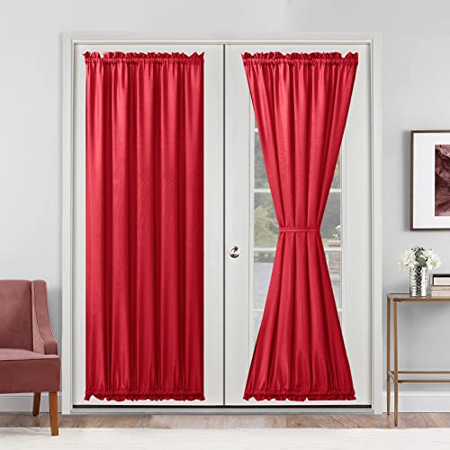 Hiasan French Door Curtains Semi Sheer, Rod Pocket Privacy Decorative Front Door Curtain, 1 Panel (Red, W 52 inch x L 72 inch)