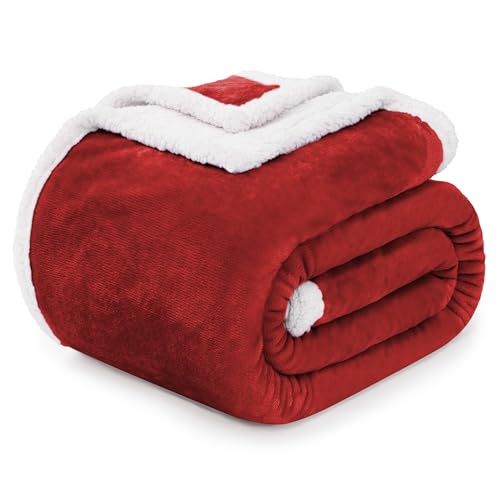 "BEAUTEX Sherpa Fleece Throw Blankets Soft Fluffy Flannel Plush Cozy - Fuzzy Wine Cuddle Blanket for Couch, Bed, Sofa, Adults (50"" x 60"", Wine)"