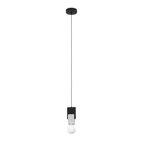 EGLO Pendant Lighting Lobatia, Ceiling Light Fixture for Dining and Living Rooms, Hanging Light Made of Grey-White Terrazzo, Wood and Black Metal, E27 Socket