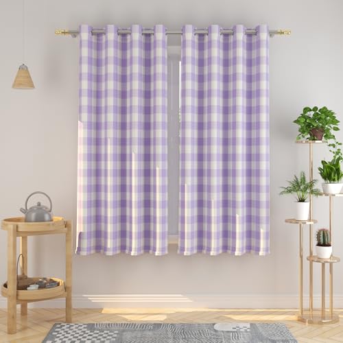 Natus Weaver Buffalo Check Curtains 45 inches Long Cotton Basement Gingham Plaid Kitchen Window Curtain Panels Living Room Checker Drapes Bedroom Grommet Top Window Treatment 2 Panels Lilac and White