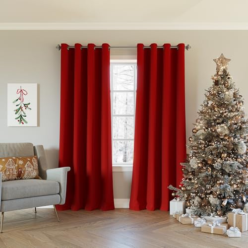 "Sun Zero Nordic 2-Pack Theater Grade Noise Reducing Extreme 100% Blackout Grommet Curtain Panel Pair, 52"" x 84"", Red"