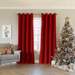 "Sun Zero Nordic 2-Pack Theater Grade Noise Reducing Extreme 100% Blackout Grommet Curtain Panel Pair, 52"" x 84"", Red"