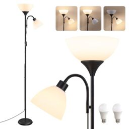 VASAGLE LED Floor Lamp with Reading Light, Tall Standing Uplighter, Corner Mood Lighting, 38.5 x 23.5 x 176 cm, Frosted Black, for Living Room, Bedroom, Lusia Collection LFL019B203