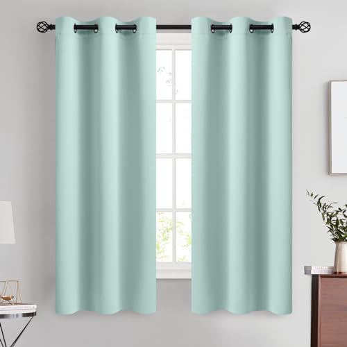 COSVIYA Blackout Curtains & Drapes Room Darkening Aqua Curtains 63 inch Length 2 Panels,Grommet Polyester Light Blocking Insulated Thermal Window Curtain for Bedroom/Living Room,42x63 inches