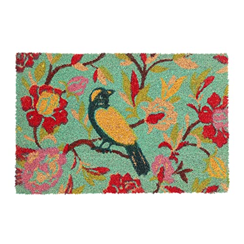 Relaxdays Colourful Bird Flowers Welcome Doormat Coir, 40 x 60 cm, Door Mat Inside & Outside, Non-Slip, Multicoloured