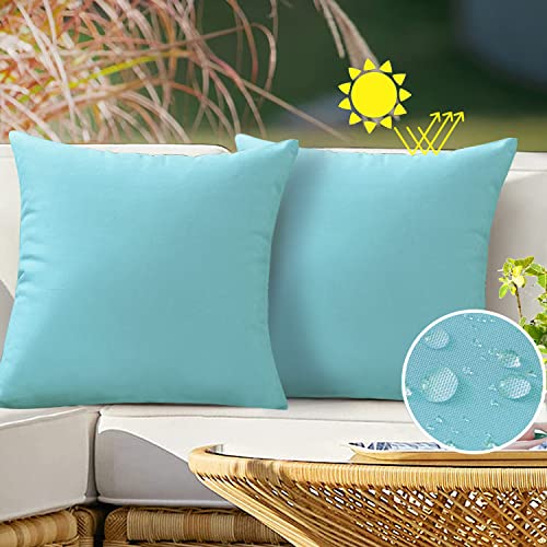 VAKADO Outdoor Waterproof Throw Pillow Covers 20X20 Set of 2 Decorative Aqua Patio Furniture Turquoise Cushion Cases Outside Decor for Couch Garden Bench Porch