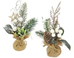 Artificial Mini Christmas Trees with Berries Cones Star Pine Branches in Jute Pot 23 cm Set of 2 Artificial Flower Winter Flower Plant Branches Christmas Decoration Table Decoration Christmas