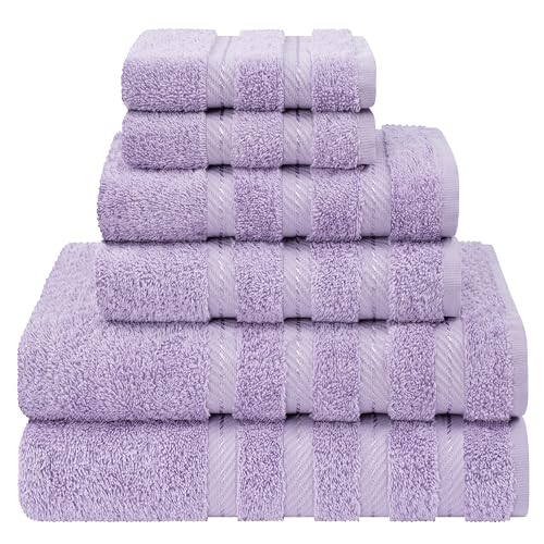 American Soft Linen Luxury 6 Piece Towel Set, 2 Bath Towels, 2 Hand Towels, 2 Washcloths, 100% Cotton Turkish Towels for Bathroom, Purple Towel Sets