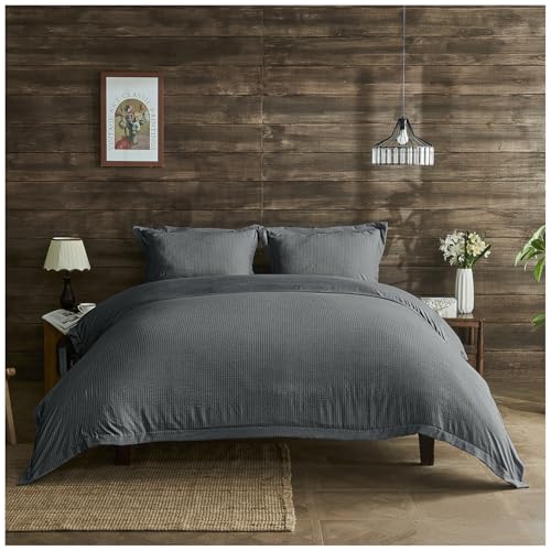 GC GAVENO CAVAILIA Luxury Kingsize Duvet Cover Set - Hypoallergenic Striped Bedding Sets King Size with Pillowcases - Soft, Anti-Allergic Polyester Comforter Cover (230 x 220 cm) - Charcoal