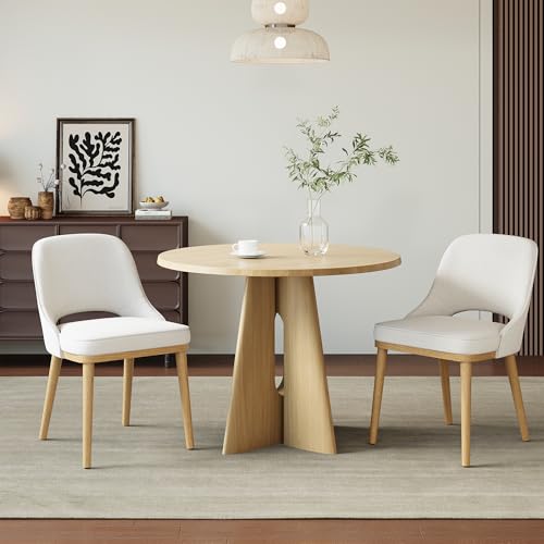 Dining Chairs Set of 2, Upholstered Dining Room Chairs with Chenille Fabric, Ergonomic Backrest, High Density Cushion & Rubber Wood Frame, Modern Kitchen Chairs for Dining Room, Living Room, Beige