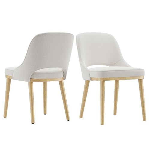 Dining Chairs Set of 2, Upholstered Dining Room Chairs with Chenille Fabric, Ergonomic Backrest, High Density Cushion & Rubber Wood Frame, Modern Kitchen Chairs for Dining Room, Living Room, Beige