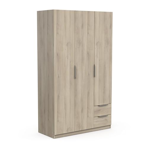 Demeyere Armadio Guardaroba Moderno con 3 Ante e 2 cassetti 4 nicchie – Colore Rovere Kronberg – 119,4 x 51,1 x 203 cm, Legno ingegnerizzato
