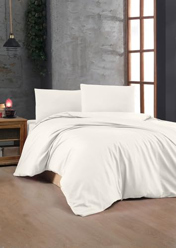Nuit Des Rêves Elegant Ranforce Double Quilt Cover Set (200 x 200 cm), Cream, 100% Cotton, 155 Thread Count, Includes 2 Pillowcases, Machine Washable at 30°C
