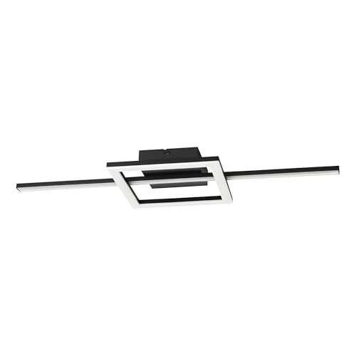 Eglo LED Ceiling Light Fixture Agostino, Square Kitchen and Living Room lamp, Black and Plastic, Warm-Cool White