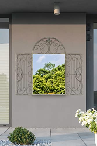 MirrorOutlet Large Metal Rustic Arched Shaped Window Garden Outdoor Mirror Opening 102cm X 61cm, Champagne Silver, GM080