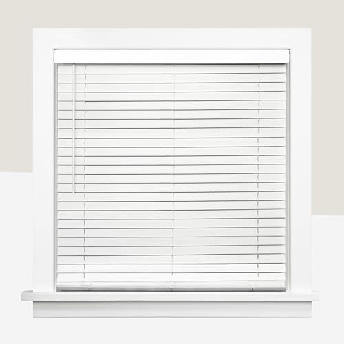 "CHICOLOGY Cordless Faux wood blinds Best for Kids, Inside Mount, 30""W X 48""H, Basic White"