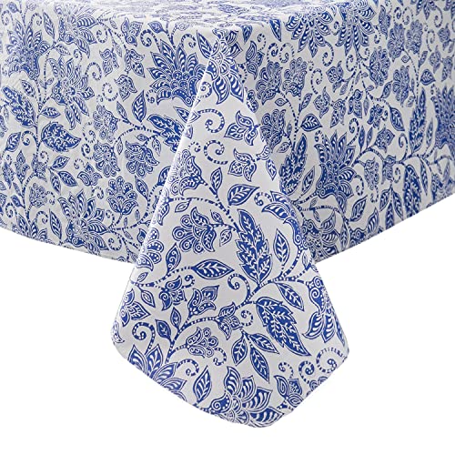 Vinyl Tablecloth with Flannel Backed Waterproof Oil-Proof PVC Table Cloth Wipeable Spill-Proof Plastic Table Cover for Indoor and Outdoor(Flower, 60 x 84 Inch Rectangle)