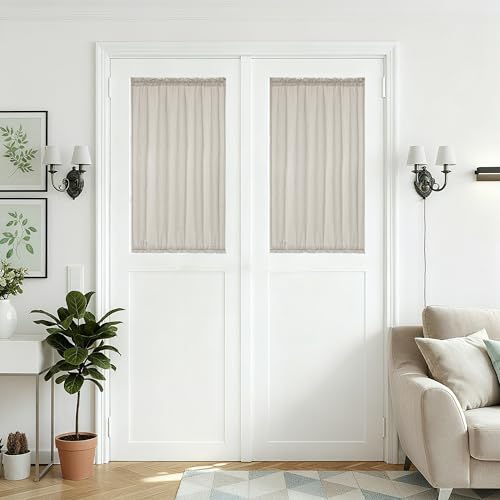 Linen Sheer Small Door Window Curtains for Kitchen Bathroom Privacy Door Curtain Burlywood Birch Farmhouse Rustic Curtains 2 Panels Light Filtering Dual Rod Pocket 25W X 40L Inch