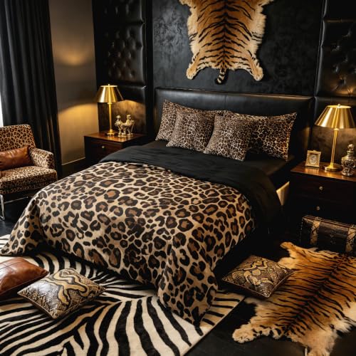 Erosebridal Leopard Print 7 Piece Bedding Set Twin Cheetah Decor Comforter Set with Sheets Geometric Modern Bed in A Bag African Safari Animal Bed Sets with 2 Pillowcases, 2 Throw Pillow Covers