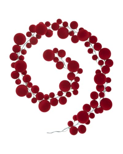 WeRChristmas Red Velvet Bauble Garland 9ft, Christmas Bauble Garland, Red Christmas Garland, Christmas Tree Garland with 84 Baubles