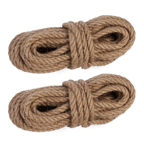 Relaxdays Jute Rope, 2x Set, Jute, Plant, Twine, Handicraft, 10m Long - Garden Decorations, Hessian Thread, 12mm Thick