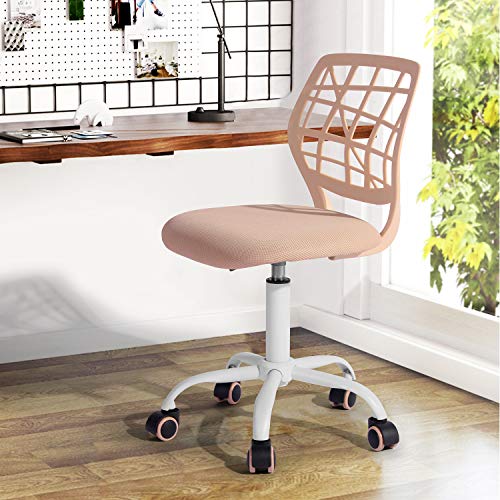 FurnitureR Home, Modern Adjustable Computer Seat, No Swivel Armrest, Youth Office Chair, Study Room, Pink, Metal, 44 x 40 x 74-87CM