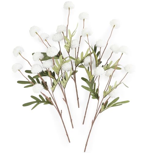 Floroom 5pcs White Faux Silk Mums Artificial Flowers, Bulk Fake Small Mini Chrysanthemums with Stems for DIY Wedding Centerpieces Floral Arrangements Vase Fillers Home Decorations