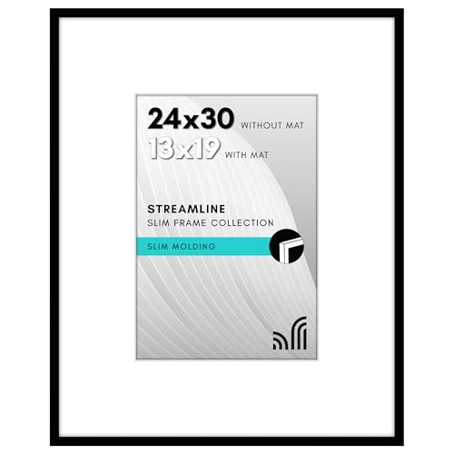 Americanflat 24x30 Picture Frame with Polished Plexiglass - Use as 13x19 Frame with Mat or Display 24x30 Photo Without Mat - Signature Collection - Elegant Picture Frames for Wall Display - Black