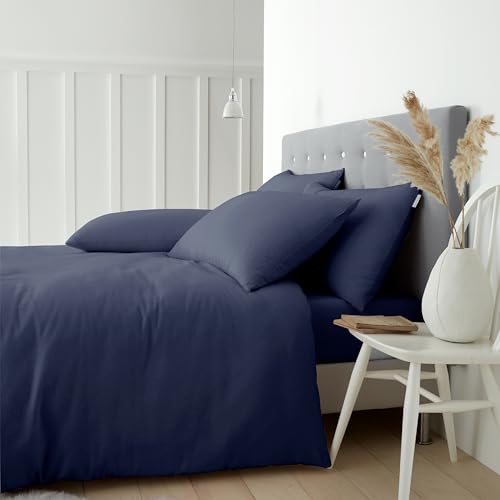 Catherine Lansfield Brushed Cotton Single Duvet Cover Set with Pillowcase Navy Blue