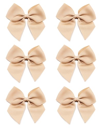 Italian Options Large Grosgrain Ribbon Bows, Self-Adhesive Fabric Bow Decorations for Gift Wrapping, Hampers, Christmas, Hair Bows, Crafts, Cakes, Crafting Accessories, Champagne, 6 Pack, 10 cm