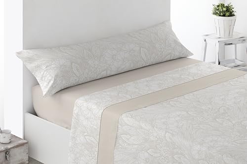 Miracle Home. Arges Bed Sheet Set, 4-Piece Set, Fitted Sheet, Flat Sheet and 2 Pillowcases, Anti-Peeling, 50% Cotton-50% Brushed Microfibre, Beige, 150 x 200 cm, 150 cm Bed