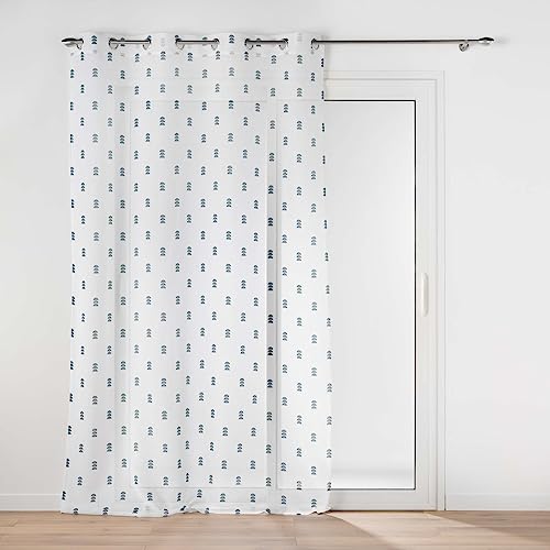 Douceur d'Intérieur, Geokid Net Curtain with Eyelets (140 x 240 cm) Petrole, Sandblasted Printed Voile