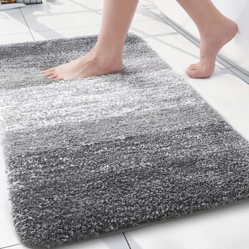 "Arotive Microfiber Bathroom Rugs, Shaggy Soft and Absorbent, Non-Slip, Thick Plush, Machine Washable Dry Bath Mats, Tub and Shower, 24"" x 16"", Grey"