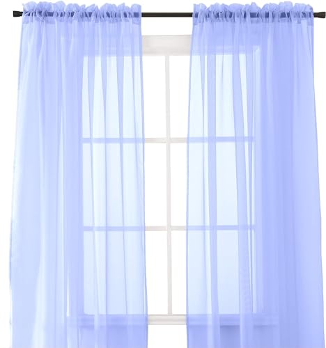 Elegant Comfort 2-Piece SHEER PANEL with 2inch ROD POCKET - Window Curtains 40-inch width X 84-inch Length, Lavender