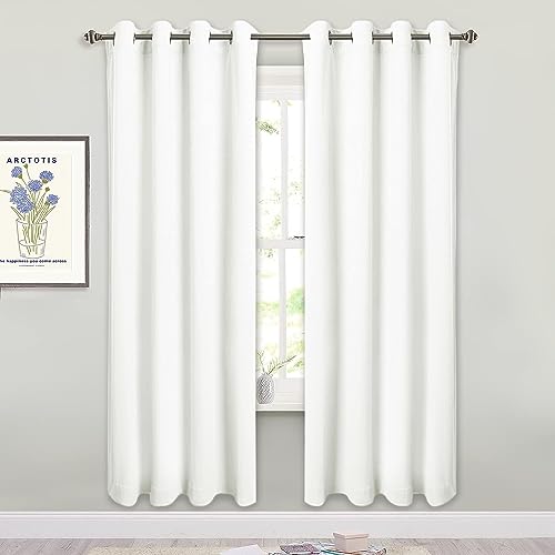 "SMILETIME White Velvet Curtains 52""x72"" Grommet 2 Panels - OEKO-TEX rust-proof grommets light filtering heat insulated noise reducing, living room bedroom study, machine washable"