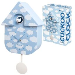 Fisura - Cloud Print Cuckoo Wall Clock. Original Wall Clock - Modern Decorative Wall Clock. Requires 3 AA Batteries (Not Included). 8.5 x 3.1 x 16.3 in. ABS Plastic.