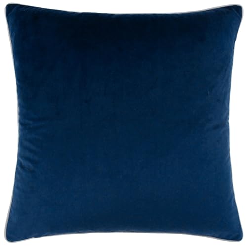 furn. Meridian Polyester Filled Cushion – Luxury Contrast Piped Velvet Decorative Pillow (Navy/Silver - 45x45cm)