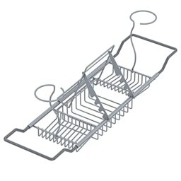 Mabel Home Adjustable Bathtub Caddy Tray, Stainless Steel Bath Tup Rack, with Removable Wine Glass Holders and Book Holder (Silver)