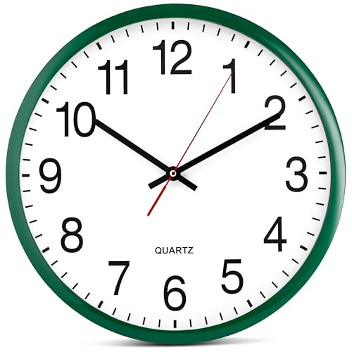 Bernhard Products Hunter Green Wall Clock, Silent Non Ticking - 16 Inch Extra Large Quality Quartz Battery Operated Round Easy to Read Home/Office/Business/Kitchen/Classroom/School Clocks