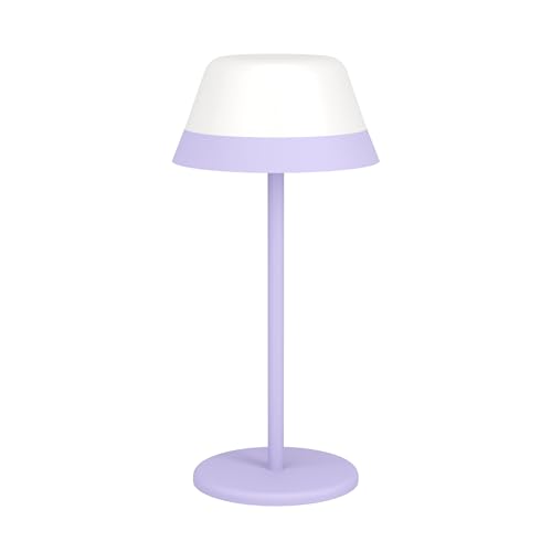 Eglo LED Outdoor Table lamp Meggiano, dimmable Camping lamp - cordless outside garden light with hanging lampshade, USB, plastic in white and purple, warm white, RGB, IP54