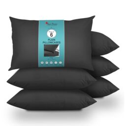 GC GAVENO CAVAILIA 6 Pairs Microfiber Pillowcases - 100% Brushed Plain Dyed Housewife Style - Hypoallergenic Pillow, Wrinkle, Fade & Stain Resistant - Envelope Closure - Standard Size (75x50 cm) Black
