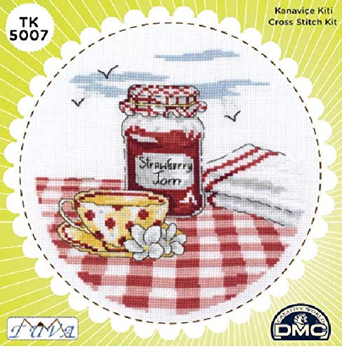 Tuva Tin Kits Decorative Metal Sewing Box, 14ct Aida, DMC Stranded Cotton, Needle, Scissors, Pattern