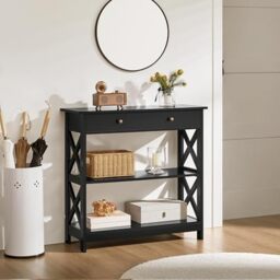 Yaheetech Console Table, Drawer & Shelves, 80 × 30 × 80 cm, Black