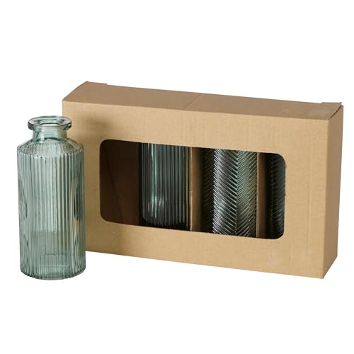 Boltze Panja 2005929 Vase, Green 4-Piece Varnished Glass, 6 x 6 x 13.8 cm Flower Vase