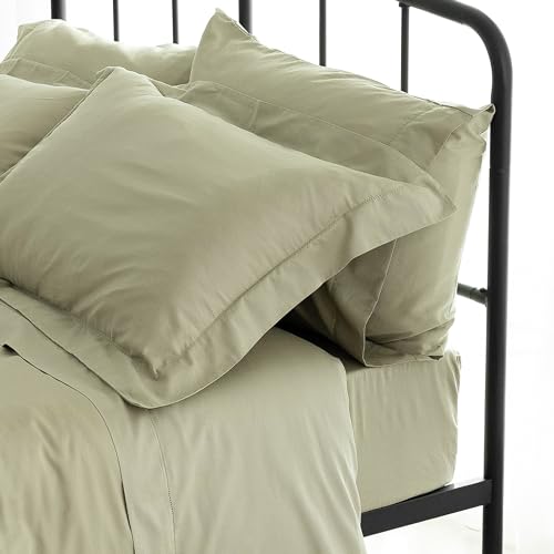 Catherine Lansfield Sateen Moss Green Set Top Sheet + 2 Pillowcases + Fitted Sheet 240 x 280 + 50 x 85 (2)+160 x 200