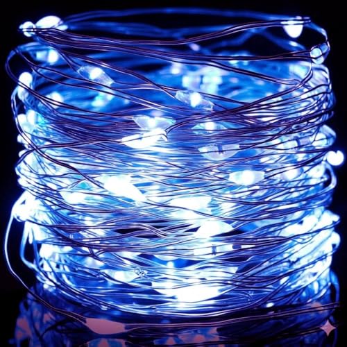 HomlyPro LED Fairy Lights 10M 100 LEDs - Blue Battery Operated String Lights, Flexible Waterproof Copper Wire, for Bedroom, Garden, Balcony, Party, Wedding & Festive Decorations