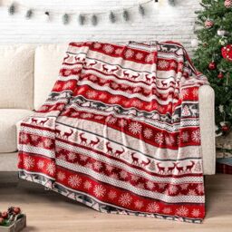 PAVILIA Christmas Throw Blanket - Holiday Christmas Reindeer Snowflakes Fleece Blanket - Soft, Plush, Warm Winter Cabin Throw, 50x60 (Christmas Red)