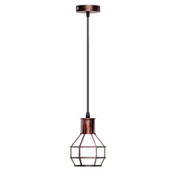 LEDSone Rustic Red Metal Wire Cage Pendant Light E27, Retro Geometric Industrial Ceiling Lamp with Adjustable 90cm Cord, Antique Hanging Light for Loft, Cafe & Bedroom